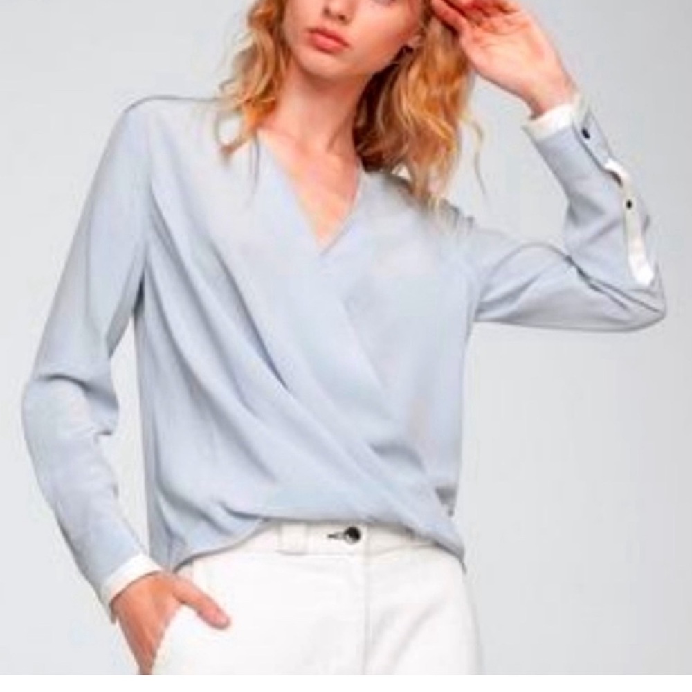 Rag & Bone Light Blue Victor Surplice Silk Blouse XS Faux Wrap Hi-Lo Dressy